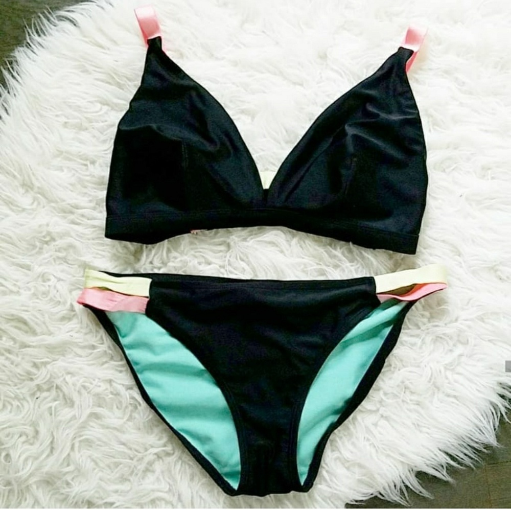 Xhilaration Black Strappy Bikini Set